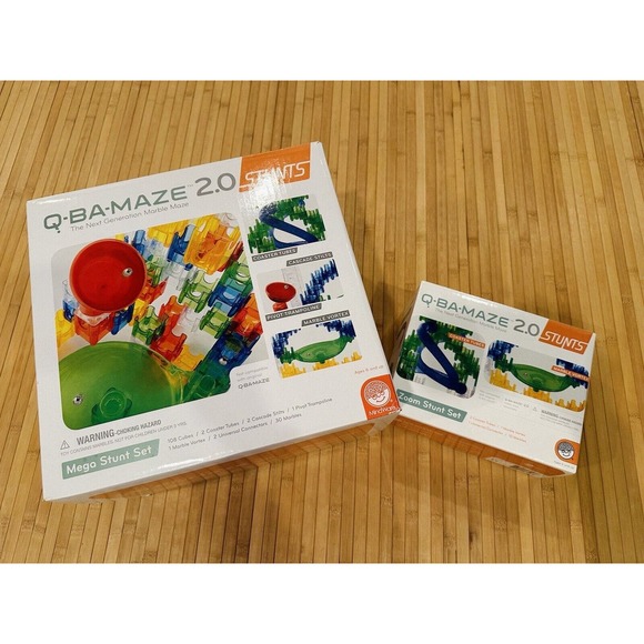 Q-BA-MAZE 2.0 Mega Stunts Set + Zoom Stunt Set Marble Maze Complete Mindware - Picture 2 of 15